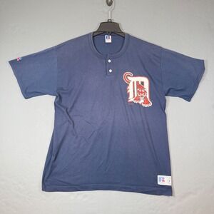Vintage 1996 Detroit Tigers Russell Athletic Henley Shirt Size XL Made In USA